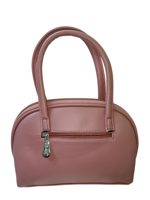 Blush Pink Structured Handbag with Vertical Stitch Detailing