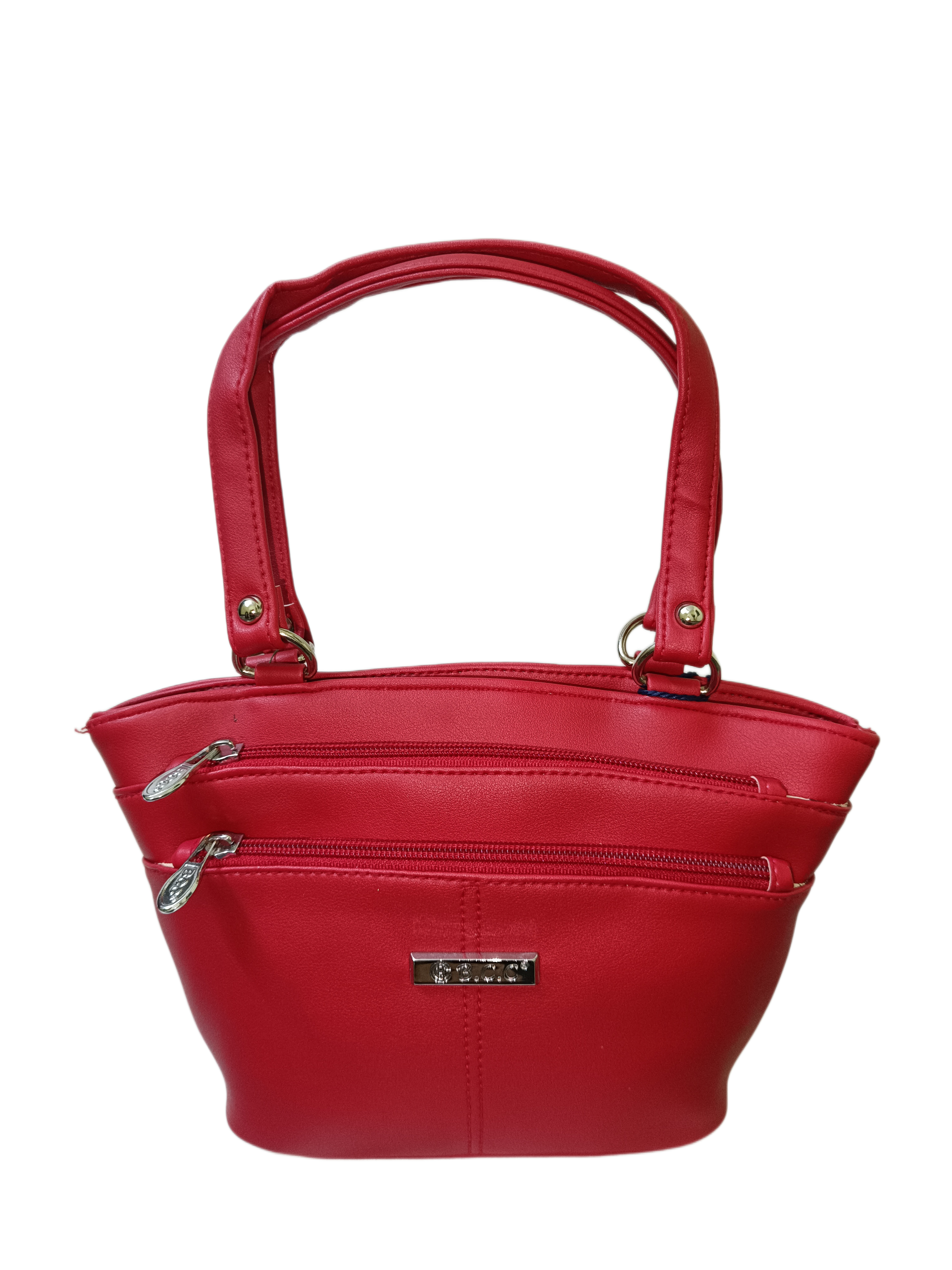 Classic Red Faux-Leather Handbag with Dual Front Zippers