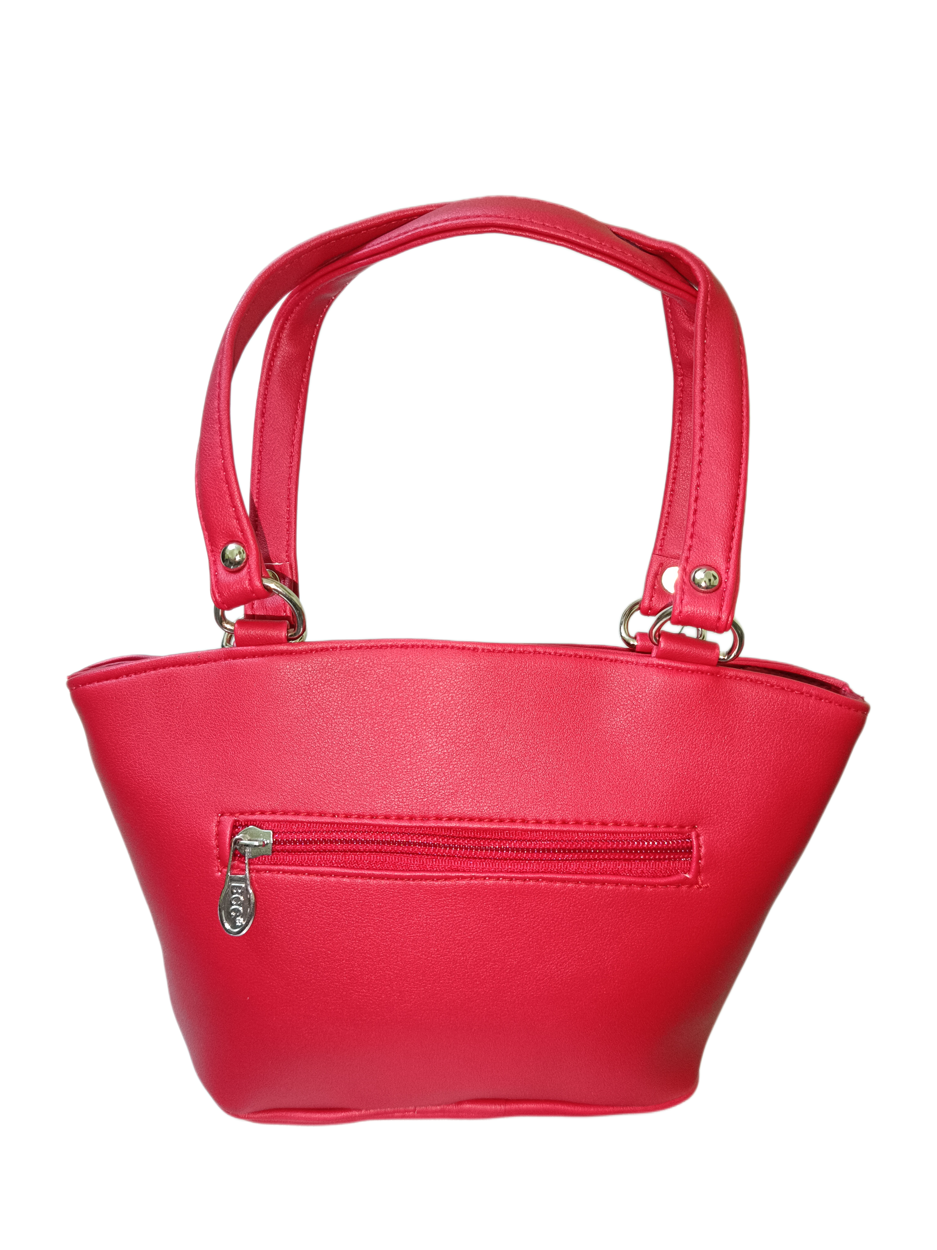Classic Red Faux-Leather Handbag with Dual Front Zippers