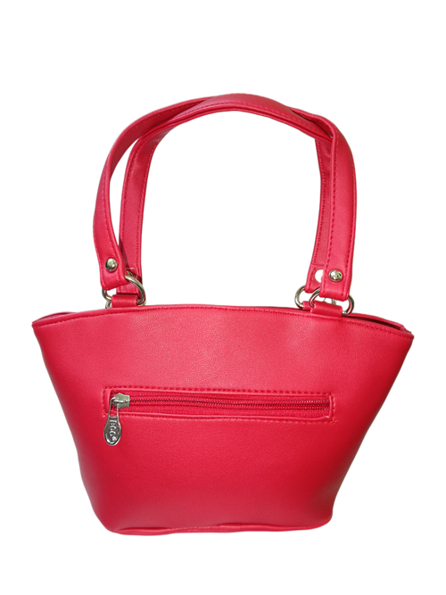 Classic Red Faux-Leather Handbag with Dual Front Zippers