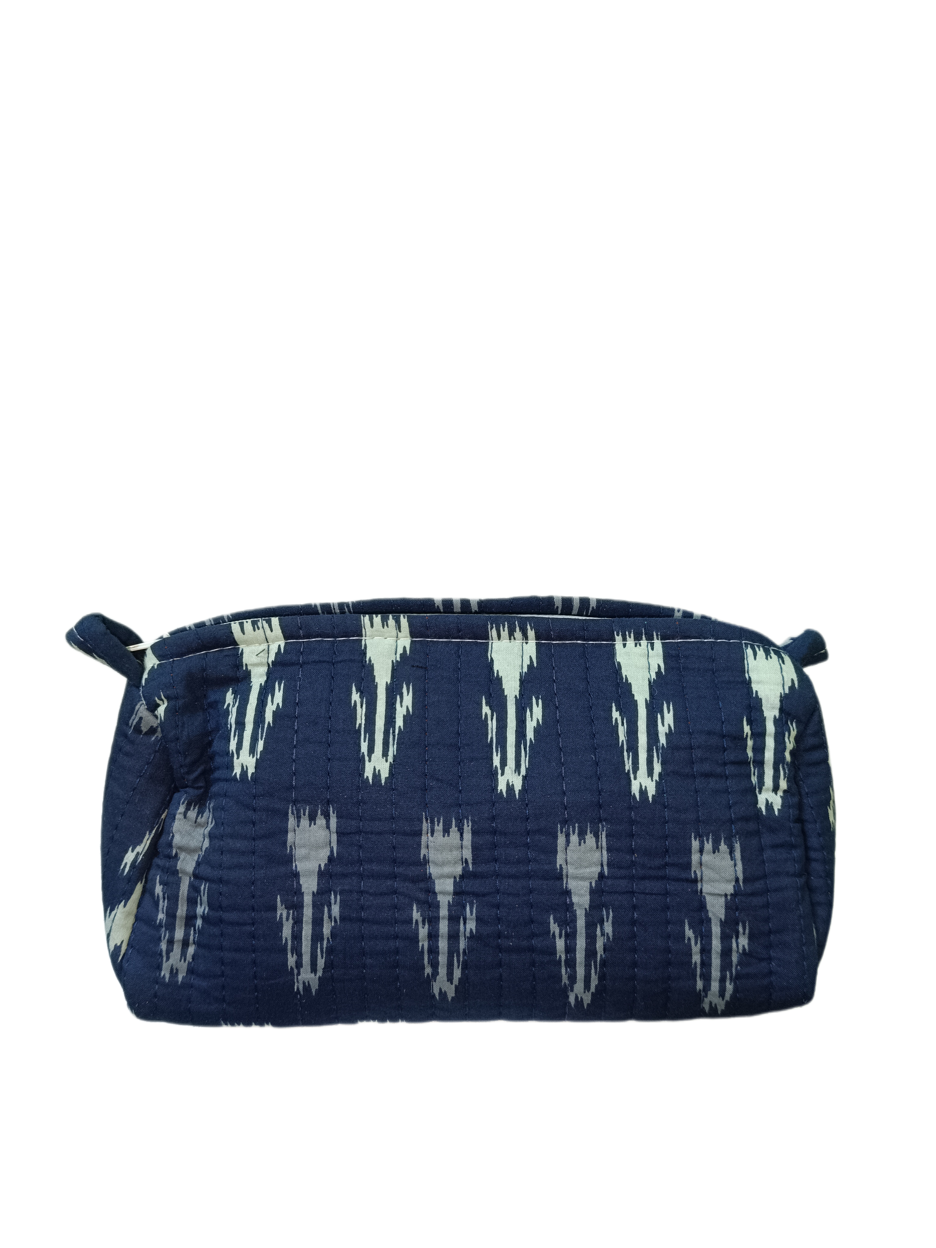 Handcrafted Quilted Ikat Travel Pouch – Navy Blue | Cosmetic & Organizer Bag
