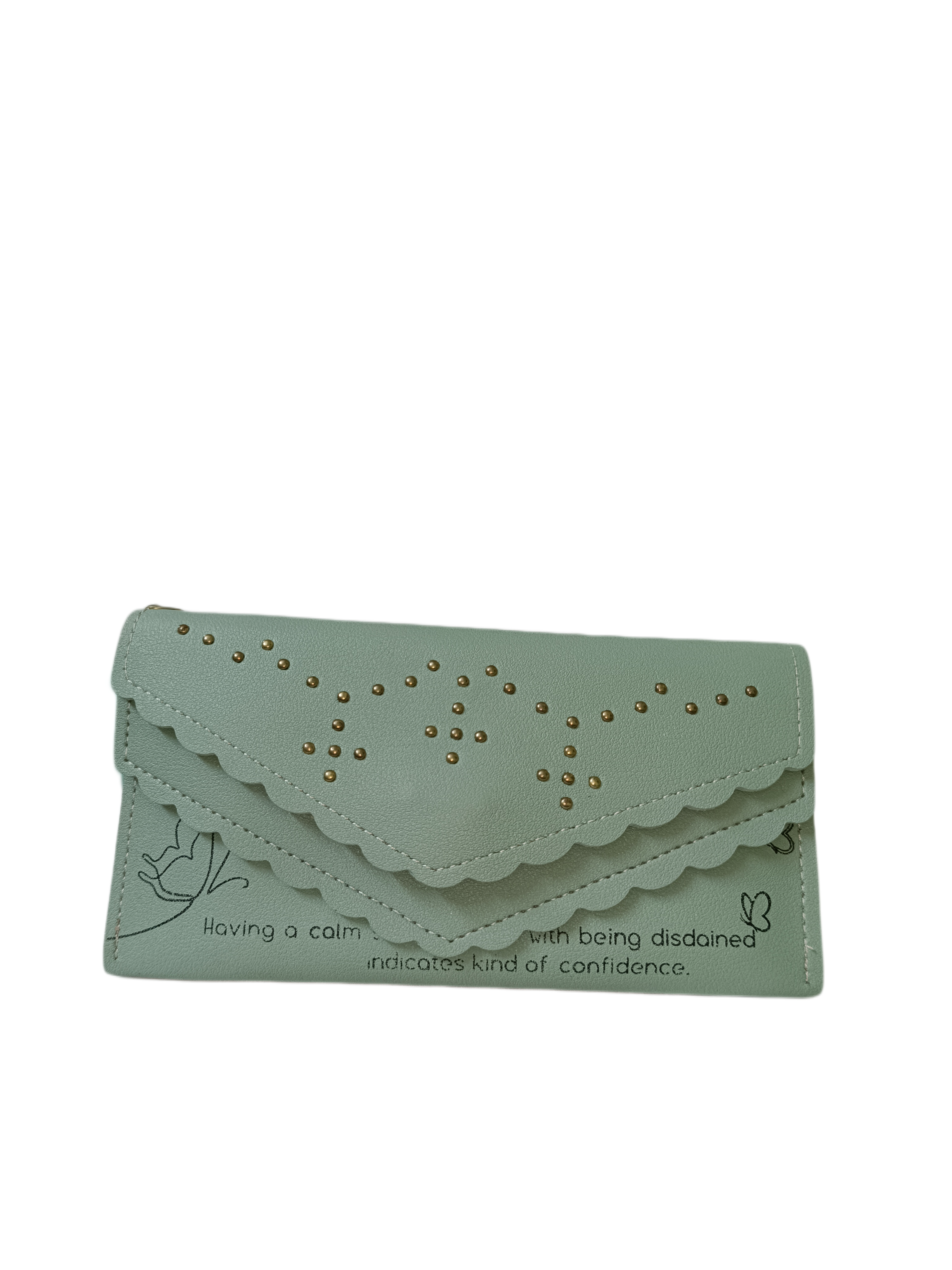 Elegant Mint Green Scalloped Wallet with Gold Stud