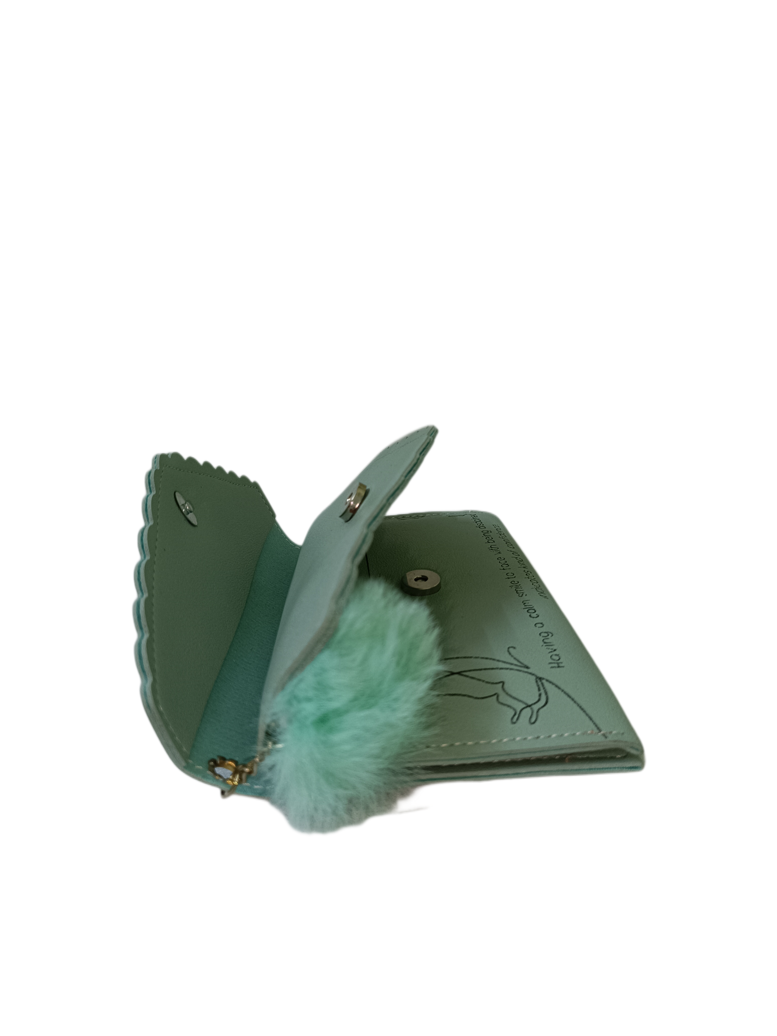 Elegant Mint Green Scalloped Wallet with Gold Stud