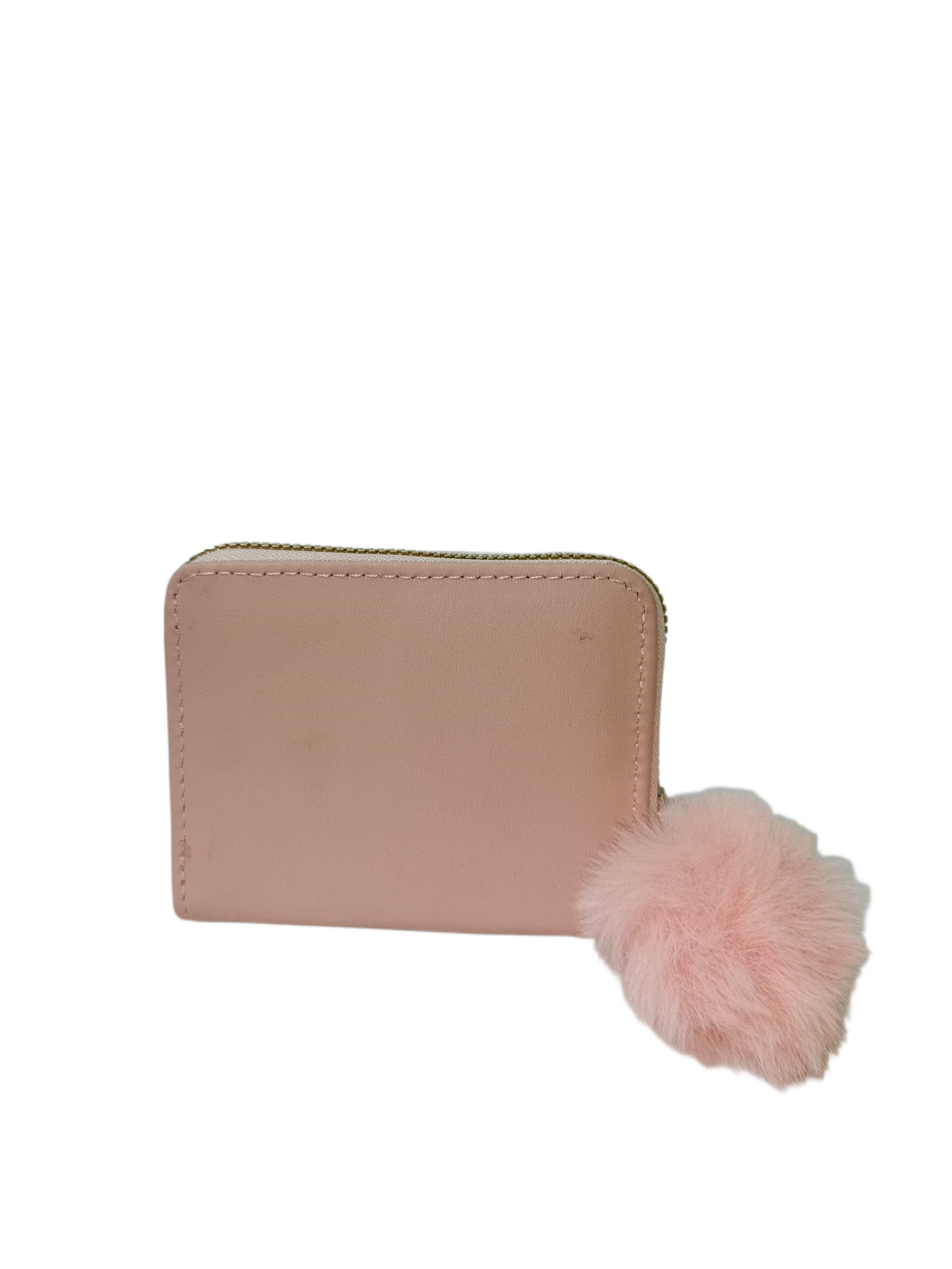 Cisso Klare Quilted Zip Wallet with Fur Pom-Pom – Blush Pink